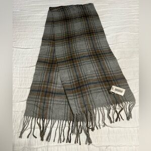 Vintage Cashmyarn by Berkshire Gray Plaid Unisex Scarf Made in Italy - NWT
